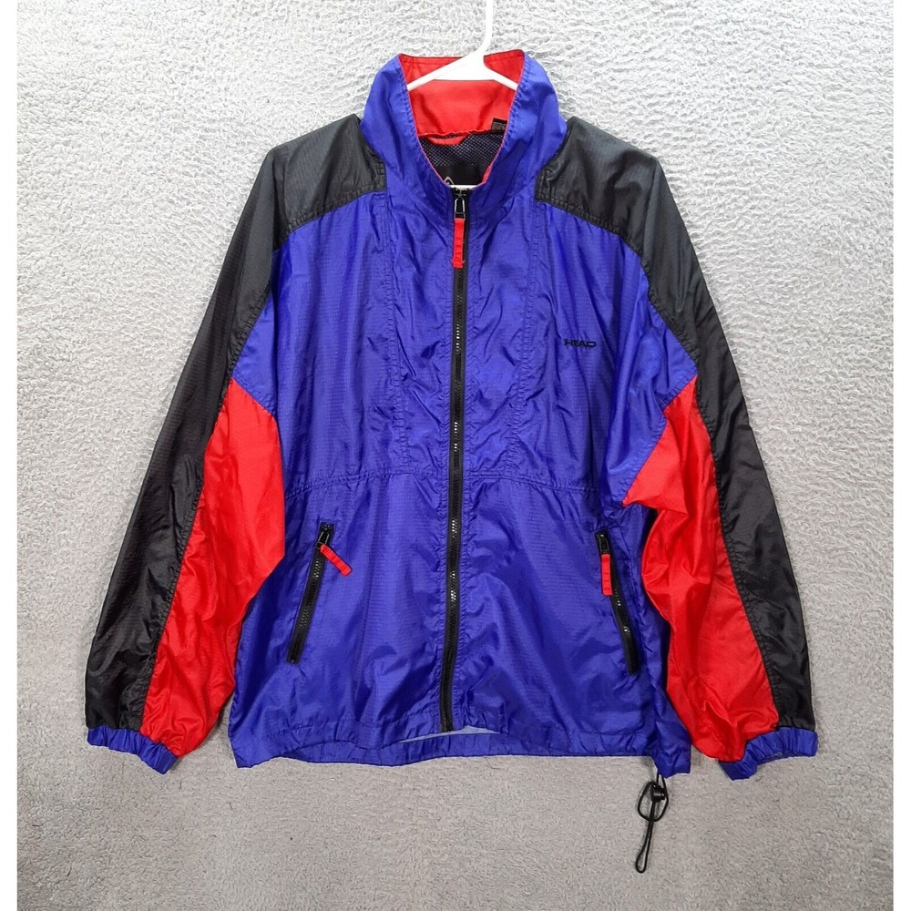 Vintage Head Jacket Adult Medium Blue Red Black Windbreaker Ripstop 1990s Y2K‎